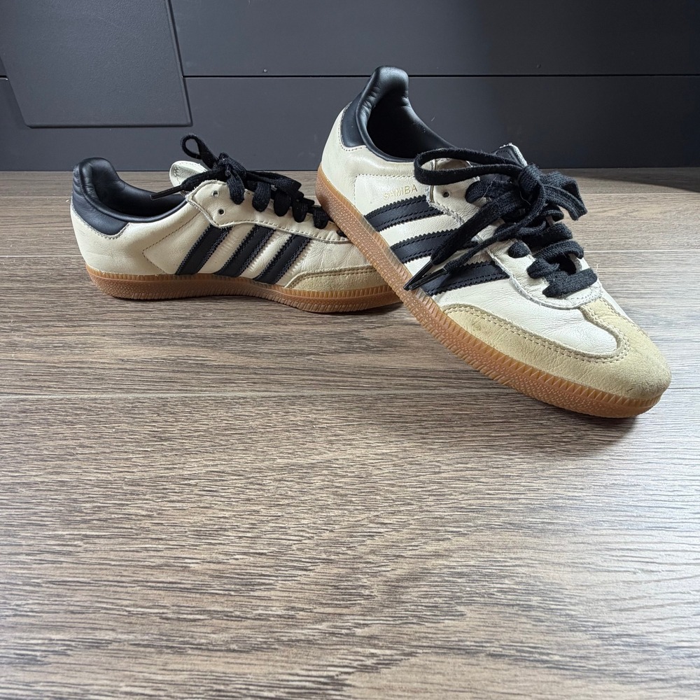 Adidas Women's Samba OG Low Top Sneakers Cream White/Black/Sand Size 6.5